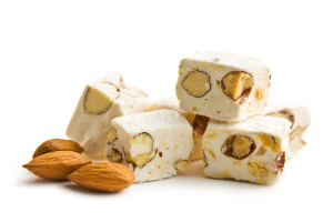 white nougat with almonds